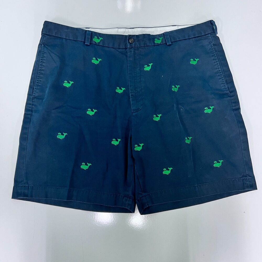 Brooks Brothers Men’s 40 Shorts Green Embroidered Whales Navy Flat Front Preppy